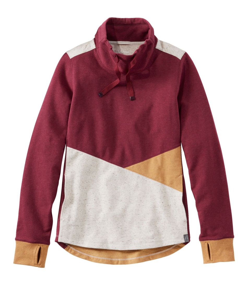 Ll Bean Womens Bean's Cozy Color Block Sweatshirt Regular Deep Rosewood Heather/Gray Birch Heather