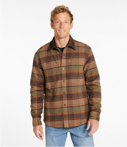 Ll Bean Mens 1933 Chamois Shirt Lined Pattern Regular Otter Brown