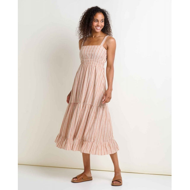 Toad&co Taj Hemp Tiered Midi Sl Dress Salt Dobby
