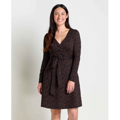 Toad & Co W Cue Wrap Ls Dress Black Dot Print