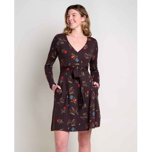 Toad & Co W Cue Wrap Ls Dress Carob Bouquet Print