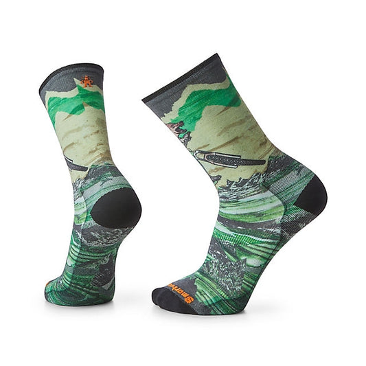 Smartwool Bike Zero Cushion Wolf Print Crew Socks NATURAL