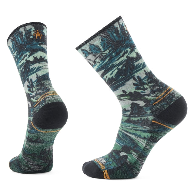 Smartwool Hike Light Cushion Campground Print Crew Socks WINTER MOSS