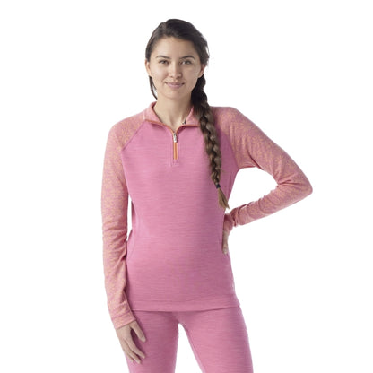 Smartwool W's Classic Thermal Merino Base Layer 1/4 Zip GARDEN PINK DIGI SNOW