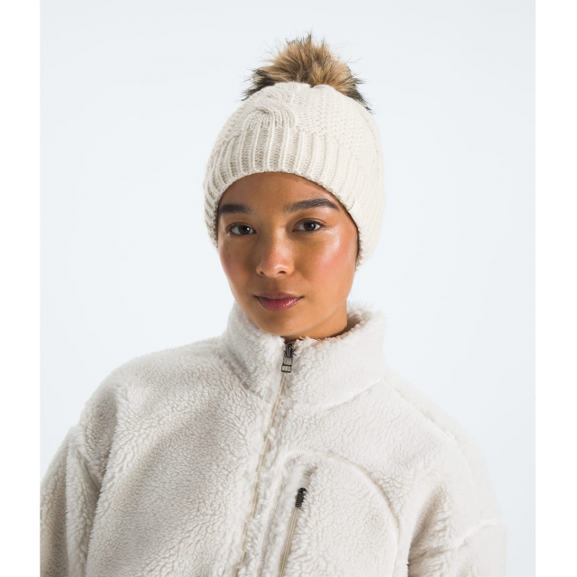 The North Face Oh Mega Fur Pom Lined Beanie White Dune