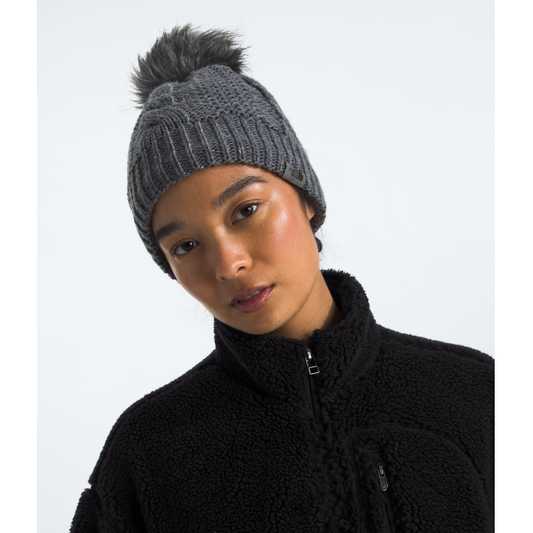 The North Face Oh Mega Fur Pom Lined Beanie TNF Medium Grey Heather