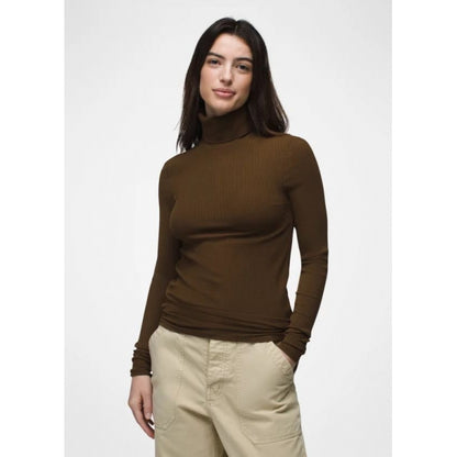 Prana W Foundation Rib Turtleneck RICH EARTH HEATHER