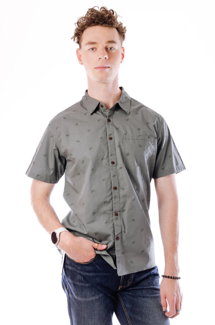 Tentree Mens Bike Around Shortsleeve Shirt Light Urban Green/Dark Tonal Green