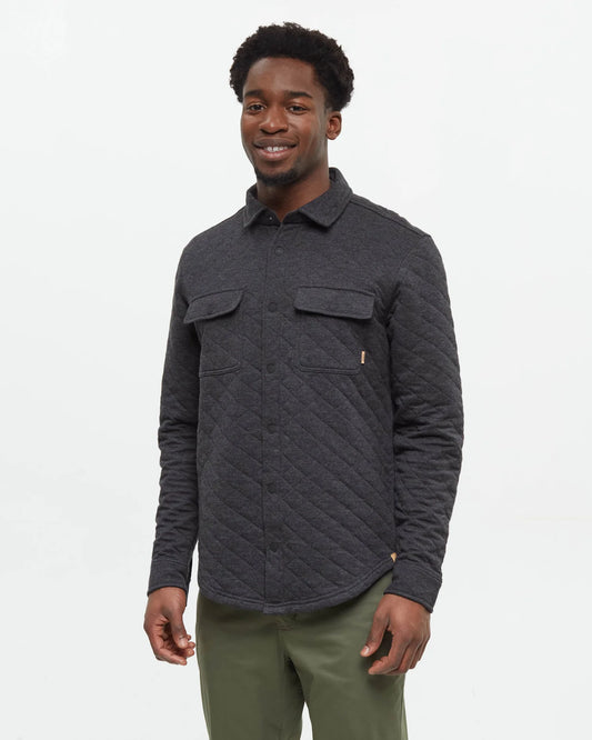 Tentree Mens Colville Quilted Shacket Meteorite Black Heather