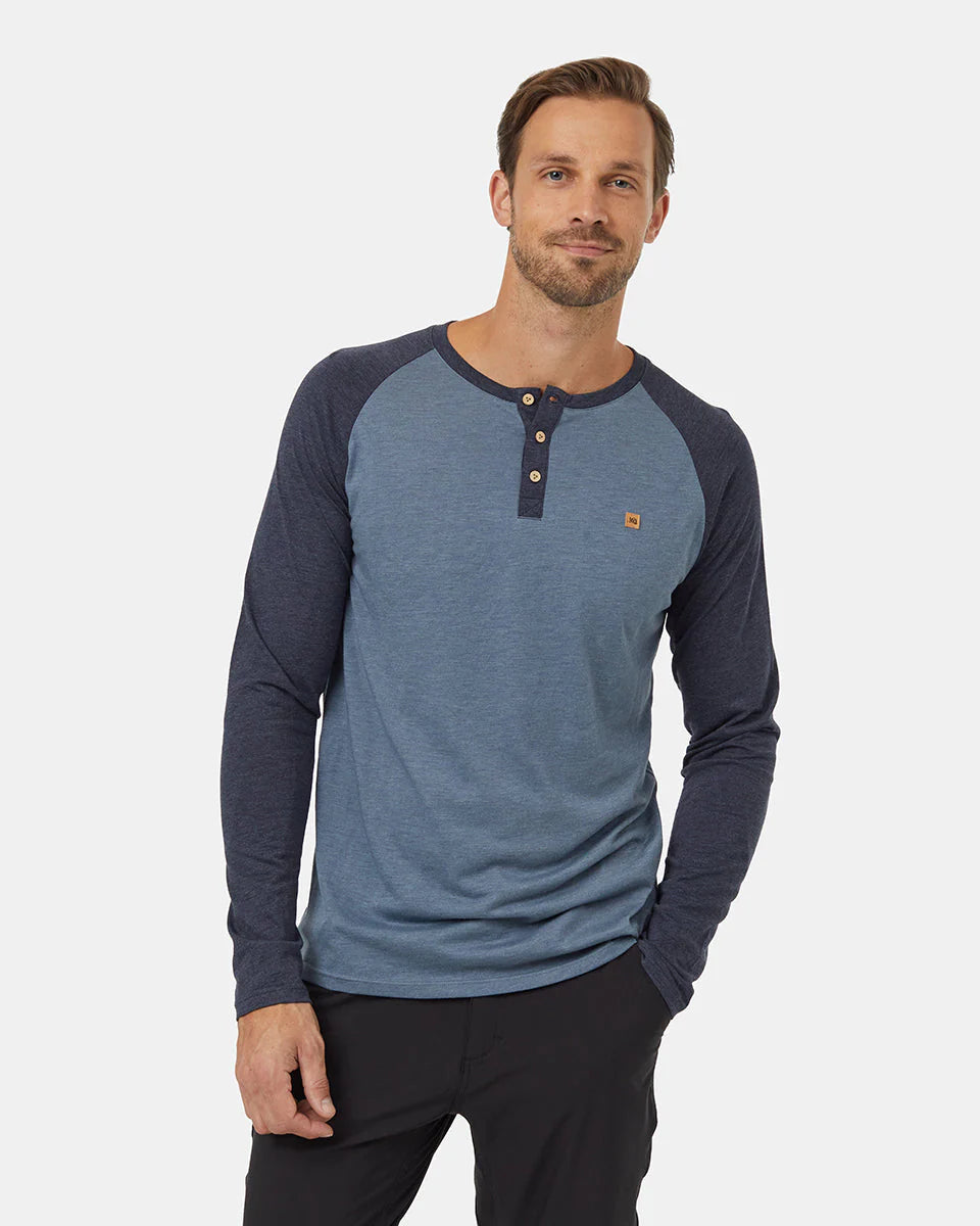 Tentree Men's Treeblend Classic Henley Longsleeve Blue Mirage Heather/Midnight Blue Heather