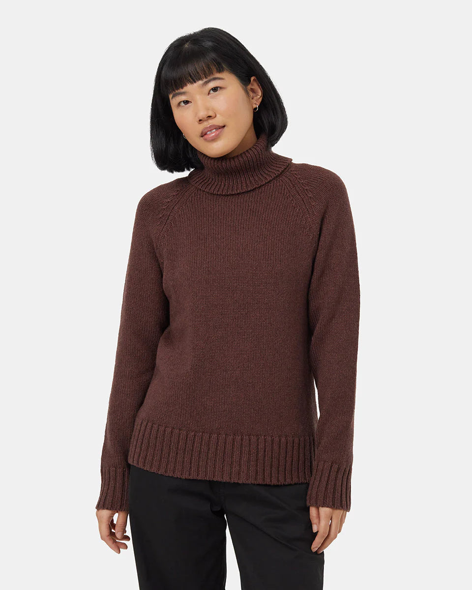 Tentree Women's Highline Wool Turtleneck Sweater Deep Mahogany Heather