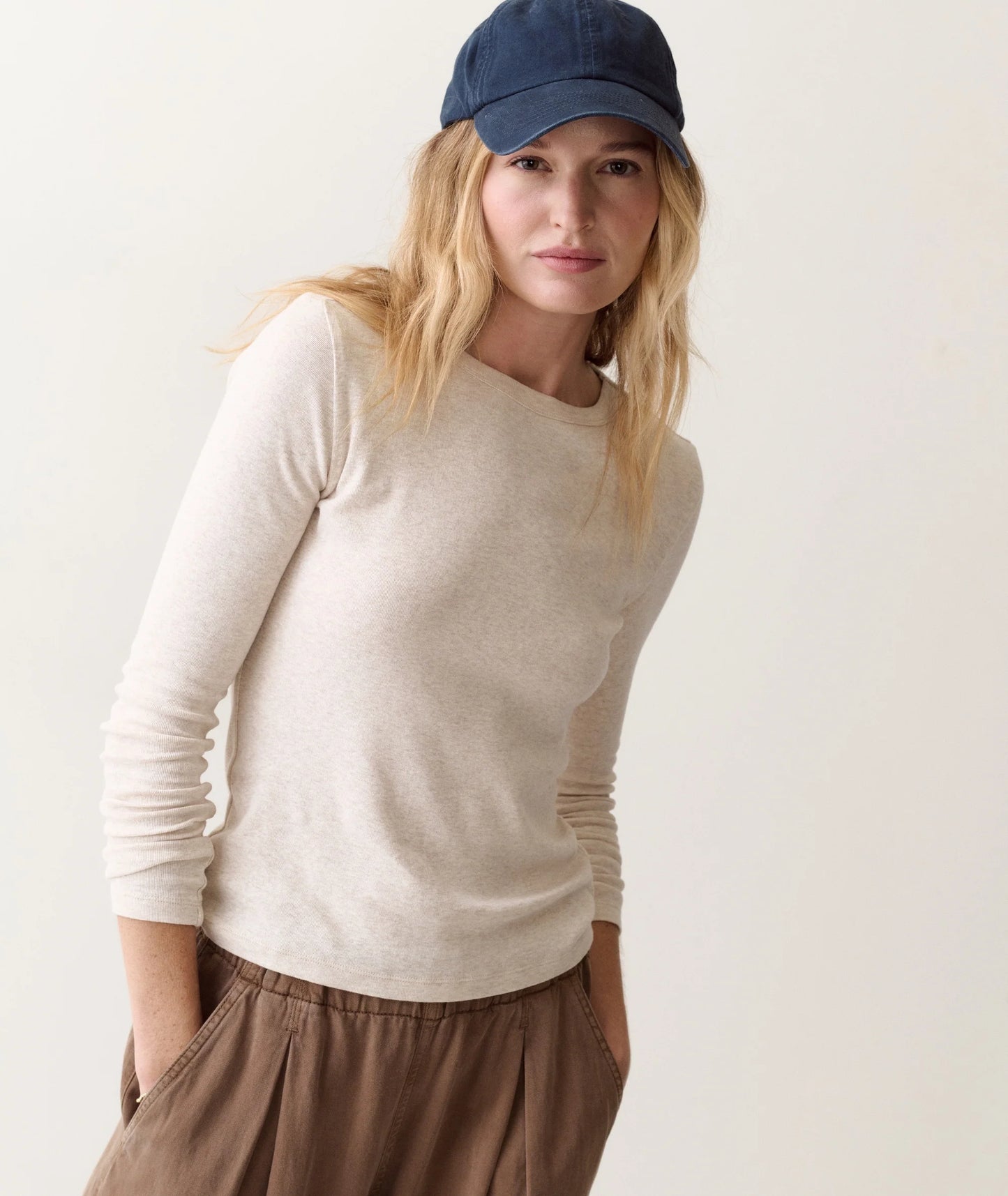 W Mini Rib Long Sleeve Crew Tee
