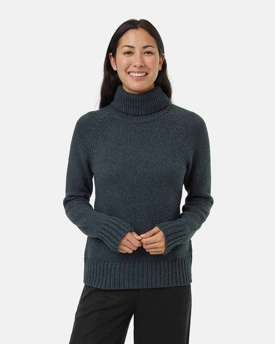 Tentree Women's Highline Wool Turtleneck Sweater Forest River Green Heather