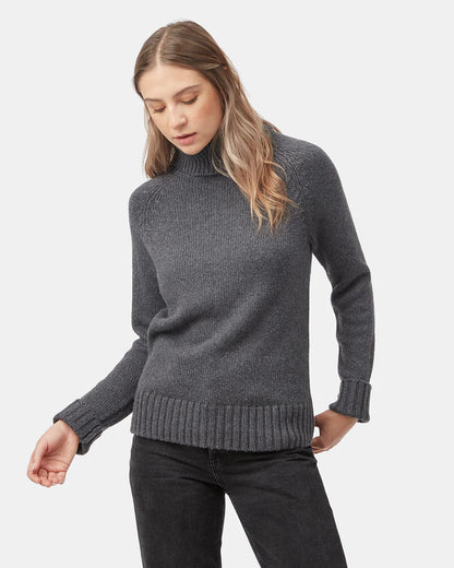 Tentree Women's Highline Wool Turtleneck Sweater Dark Grey Heather