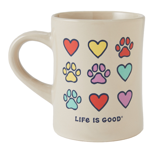 Life Is Good Diner Mug Hearts And Paws Bone