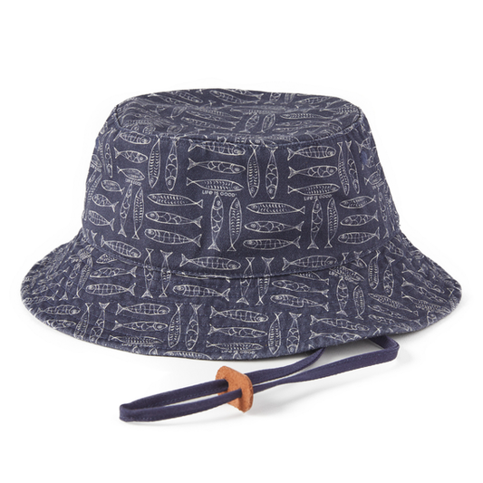 Life Is Good All Over Printed Bucket Hat LINEAR FISH PATTERN