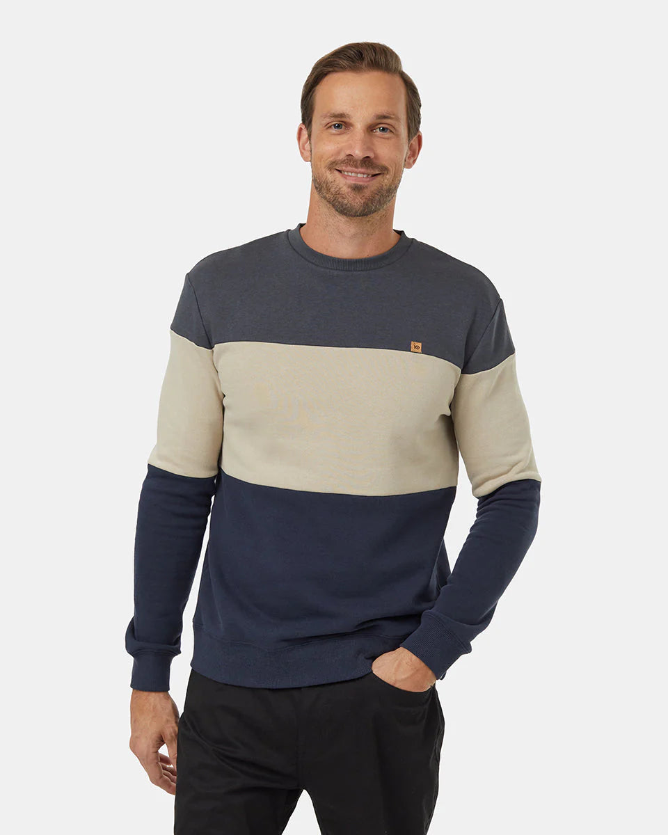 Tentree Mens Treefleece Blocked Classic Crew Graphite/Pale Oak/Midnight Blue