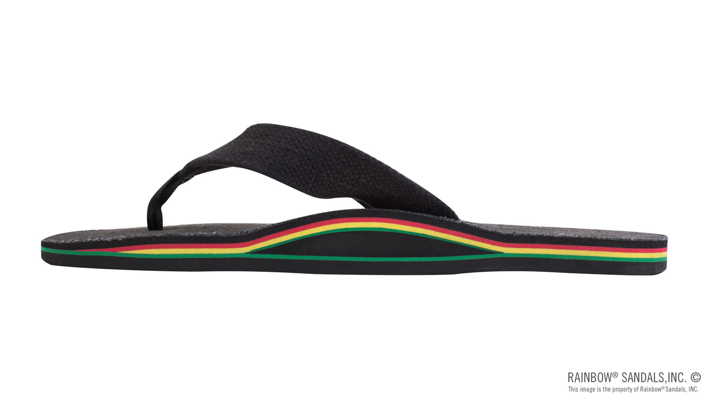 Mens Single Layer Black Hemp W/ Rasta Midsole