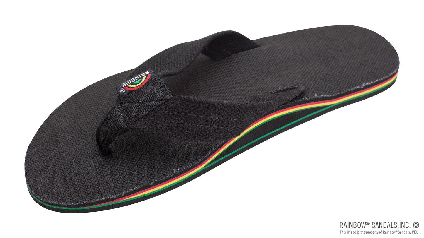 Mens Single Layer Black Hemp W/ Rasta Midsole