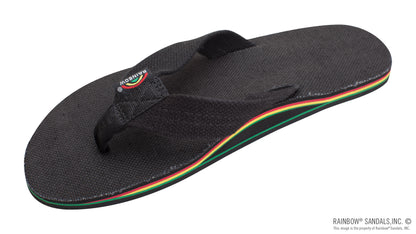 Mens Single Layer Black Hemp W/ Rasta Midsole