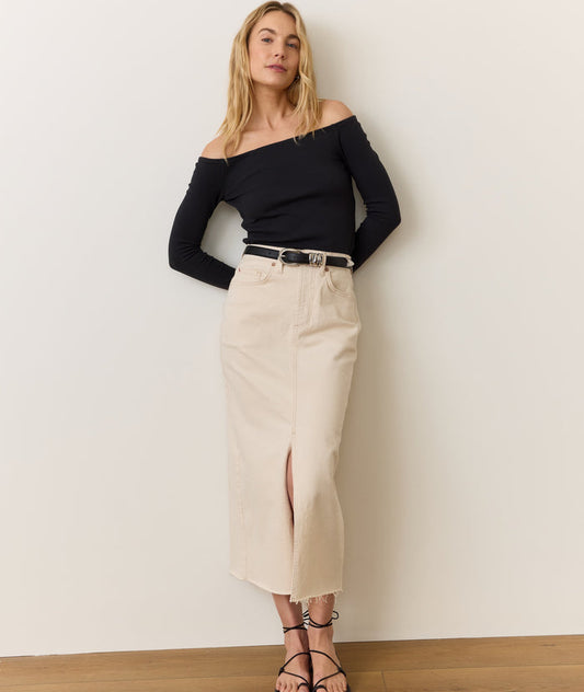 Womens Fawn Denim Midi Skirt