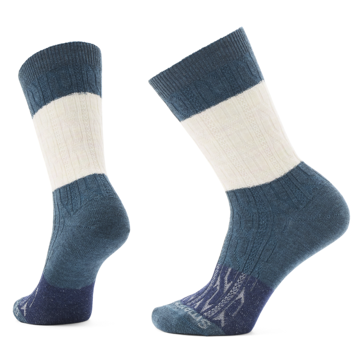 Smartwool Everyday Color Block Cable Crew Socks TWILIGHT BLUE-MOONBEAM