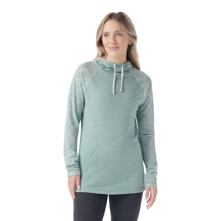 Smartwool W's Thermal Merino Drape Neck Hoodie ARCTIC GREEN DIGI SNOW