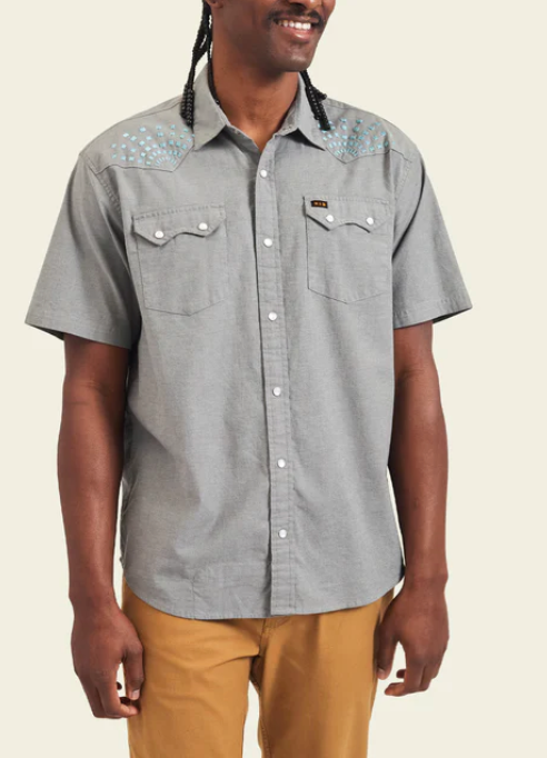Howler Bros Crosscut Deluxe Shortsleeve Seagrass : Faded Blue Microstripe