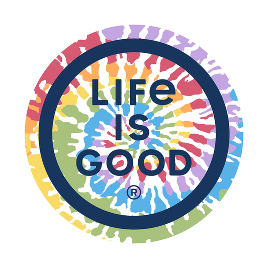 Life Is Good Tie Dye Coin 4" Circle Sticker Darkest Blue