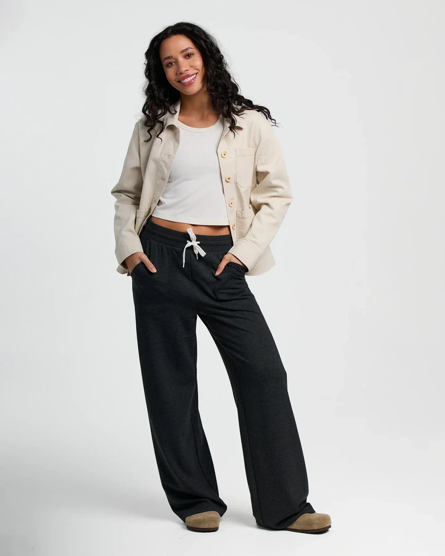 Women's Bamboo Lightweight Fleece Wide Leg Pant Free Fly