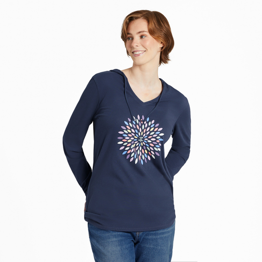 Life Is Good W Ls Crusher-lite Hooded Tee Flower Burst Darkest Blue