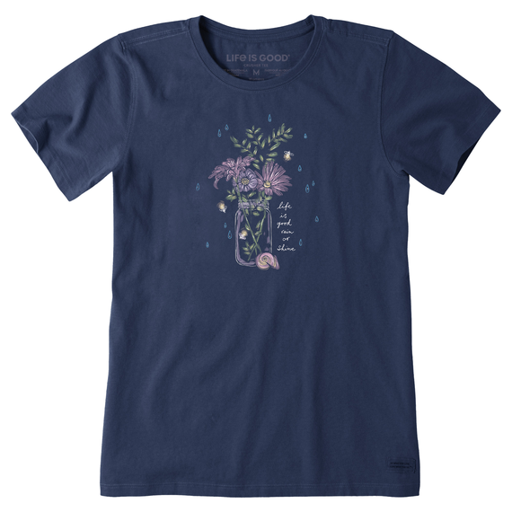 Life Is Good W Ss Crusher-lite Tee Rain Or Shine Flower Jar Darkest Blue