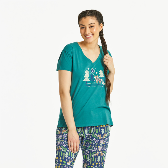 Life Is Good W Snuggle Up Sleep Vee Starry Night Nordic Fox Spruce Green