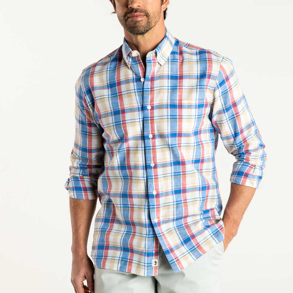 Duckhead Mens LS Linen Cotton Oxford Conolly Plaid Shirt IMPERIA BLUE / L