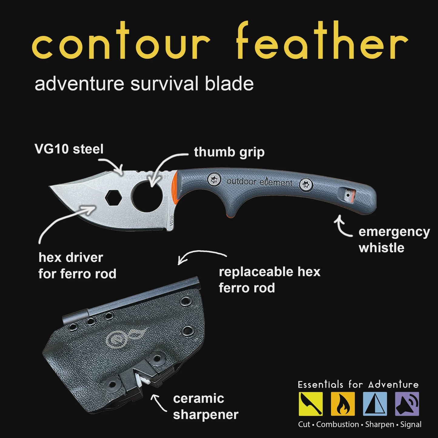 Outdoor Element Contour Feather Knife