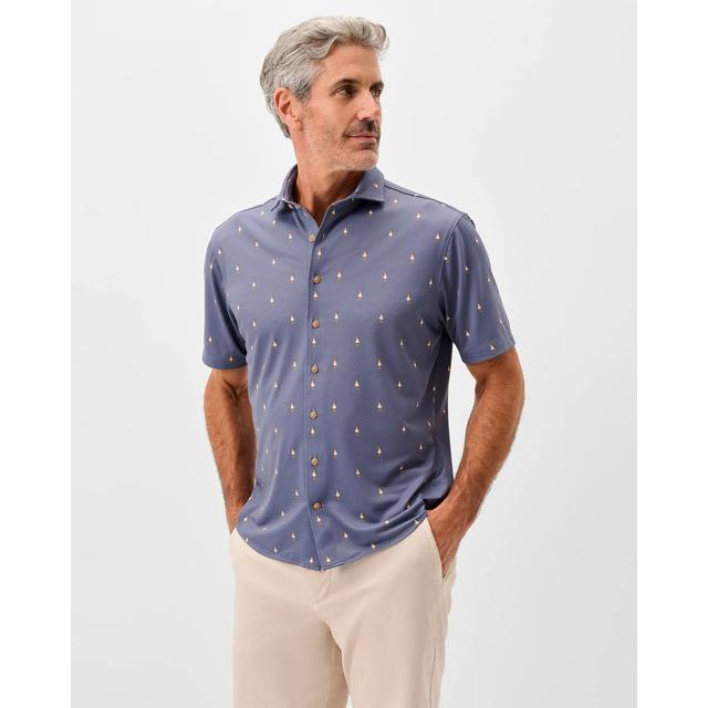 Johnnie-o Printed Mesh Short Sleeve Button Down Shirt - Hula Dance Print Navy