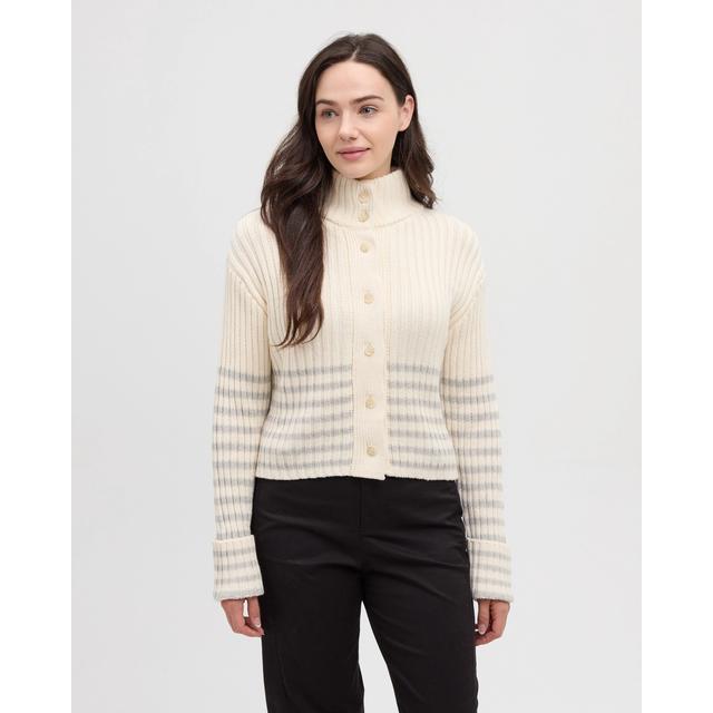 Tentree Monarch Cardigan Cotton White Light Grey Heather Barre Stripe