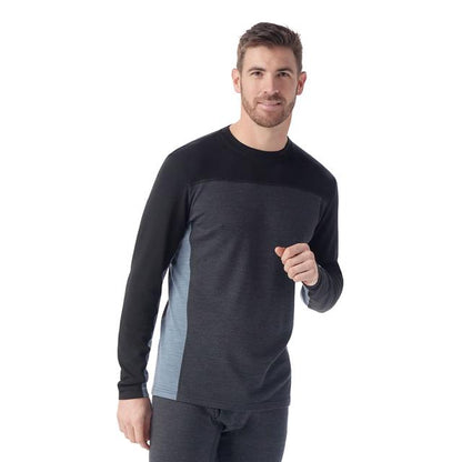 Smartwool Mens Classic Thermal Merino Base Layer Colorblock Crew CHARCOAL HEATHER-BLACK