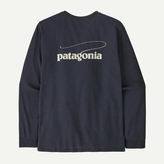 Patagonia Long Sleeved Casting Logo Responsibili Tee Smolder Blue