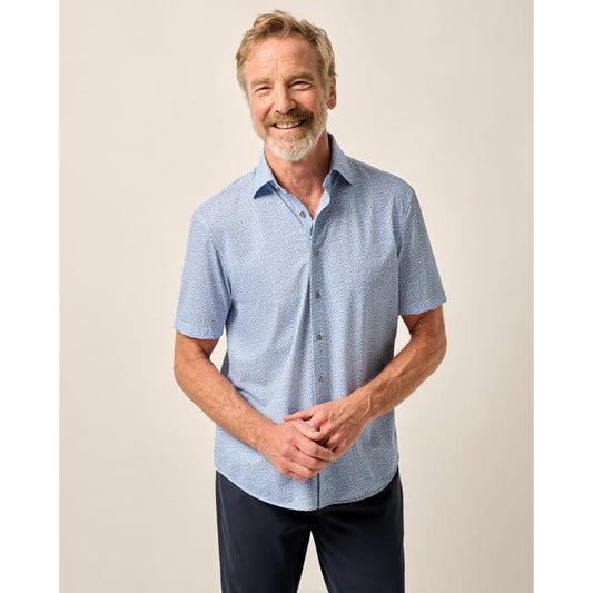 Johnnie-o Short Sleeve Hangin' Out Knit Button Up Shirt - Waylan Blue