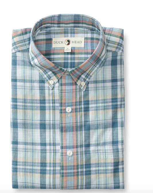 Duckhead Mens Ls Cotton Slub Murphy Plaid Shirt AEGEAN BLUE