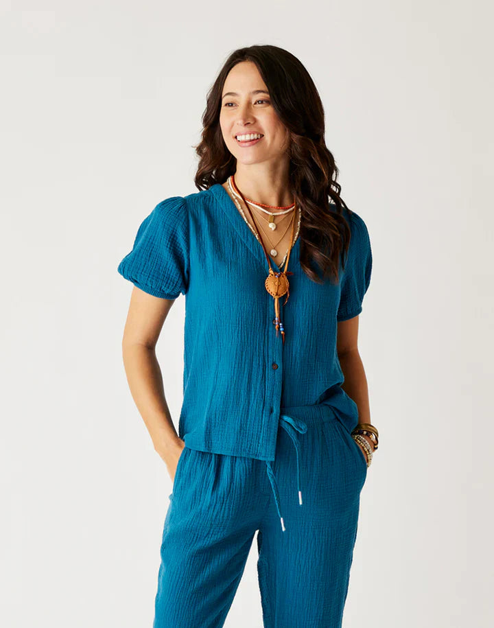 Carve Designs W Milo Gauze Top Azul