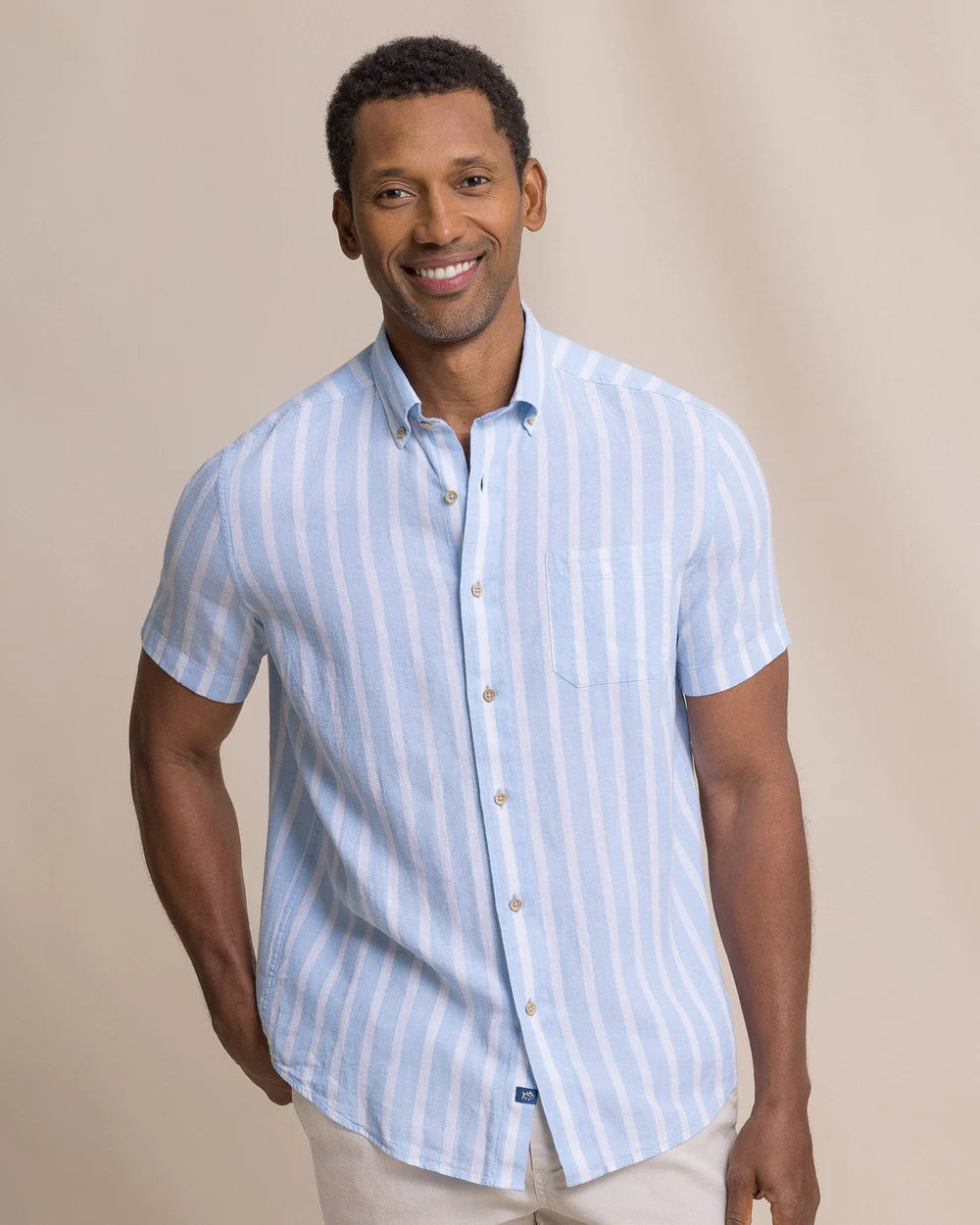 M SS Linen/Rayon Seamark Stripe Sportshirt