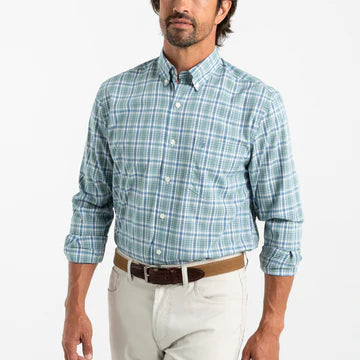 Duckhead Mens LS Performance Poplin Wallace Plaid Shirt CORONET BLUE