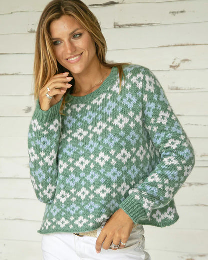 Wooden Ships Womens Shrunken Fair Isle Crew Chunky