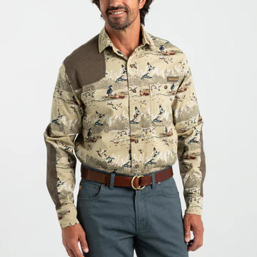 Duckhead Mens LS Woodland Shooting Shirt KHAKI PRINT